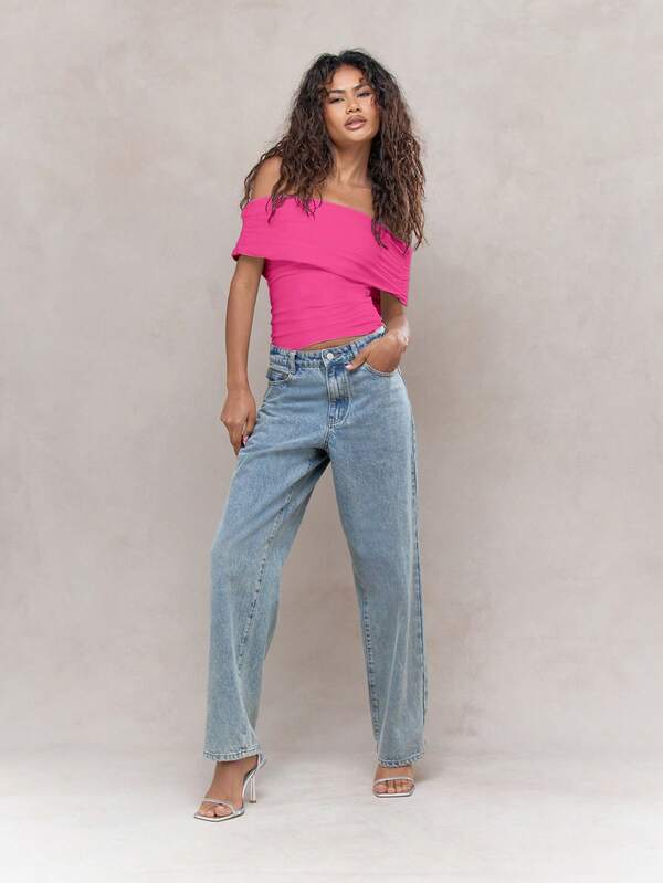 Missguided MISSGUIDED Off Shoulder Draped Asymmetrical Ruched Women Tops