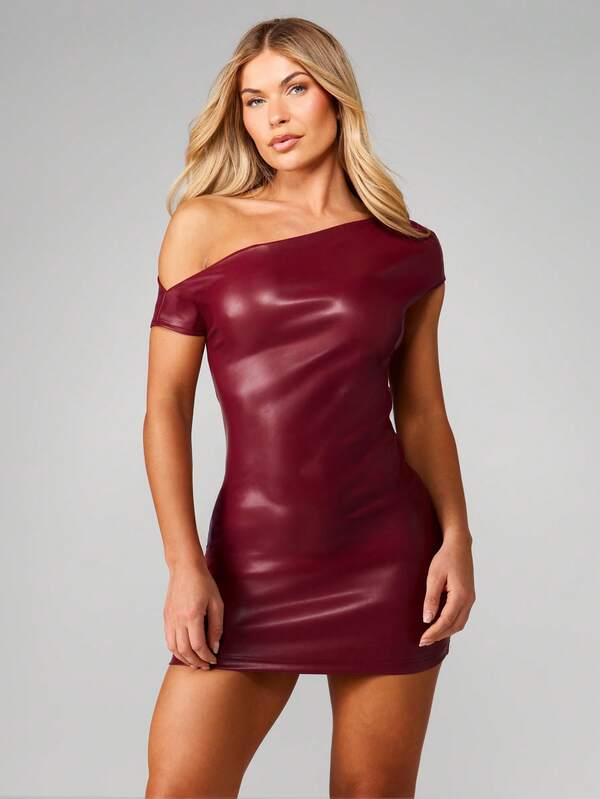 missguided MISSGUIDED Off Shoulder Faux Leather Bodycon Mini Dress