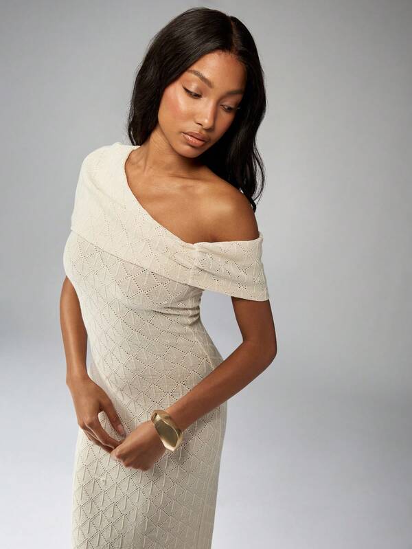 Missguided MISSGUIDED Off-Shoulder Knit Form-Fitting Full Length Maxi Dress