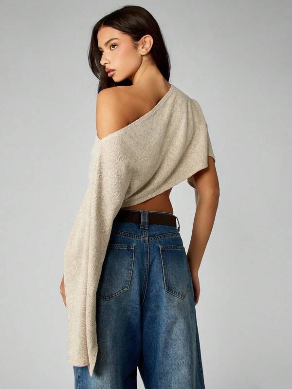 Missguided MISSGUIDED Off Shoulder Knit Sweater With Long Sleeves