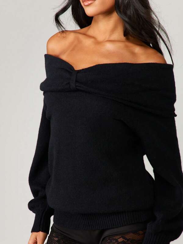 Missguided MISSGUIDED Off Shoulder Knit Sweater With Ruched Detail