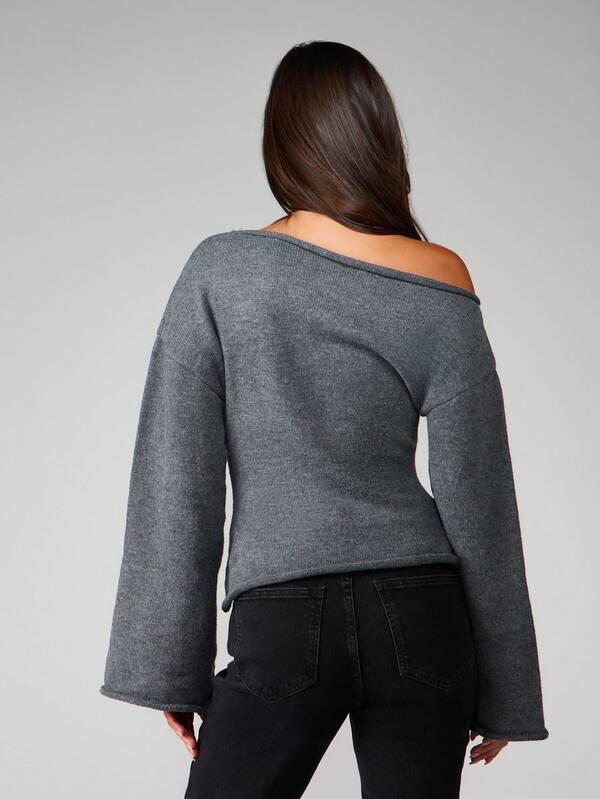 Missguided MISSGUIDED Off Shoulder Knit Top With Bell Sleeves