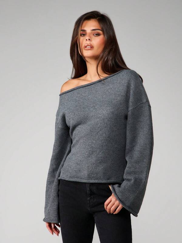 Missguided MISSGUIDED Off Shoulder Knit Top With Bell Sleeves