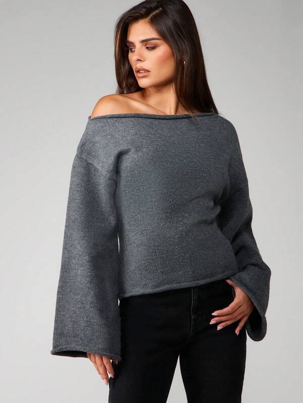 missguided MISSGUIDED Off Shoulder Knit Top With Bell Sleeves
