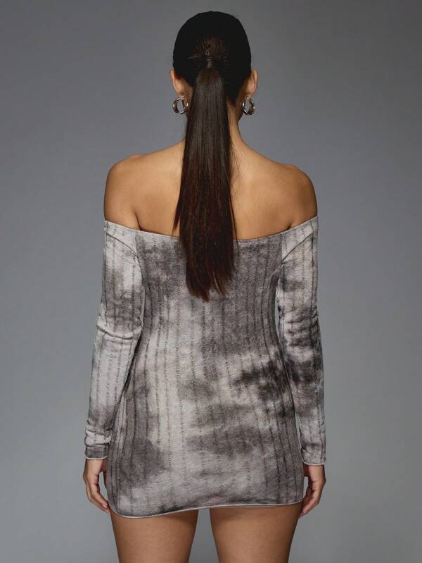 Missguided MISSGUIDED Off Shoulder Knitted Mini Dress With Side Tie Details