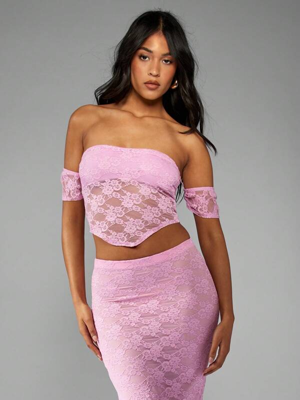 missguided MISSGUIDED Off-Shoulder Lace Corset Top With Boning