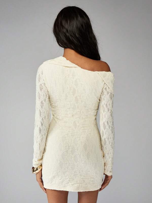 Missguided MISSGUIDED Off Shoulder Lace Long Sleeve Bodycon Mini Dress