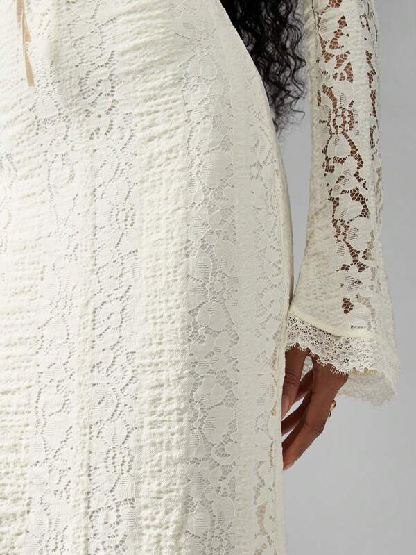 Missguided MISSGUIDED Off Shoulder Lace Mermaid Bell Sleeve Maxi Dress