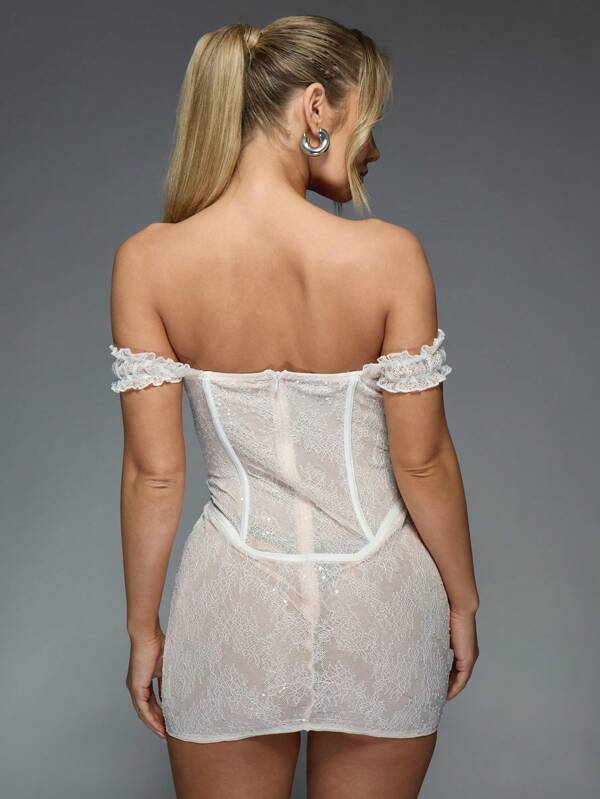Missguided MISSGUIDED Off Shoulder Lace Mini Dress With Corset Detail