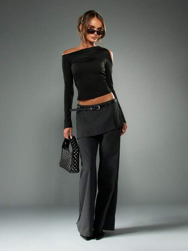 Missguided MISSGUIDED Off Shoulder Long Sleeve Crop Top With Cutout