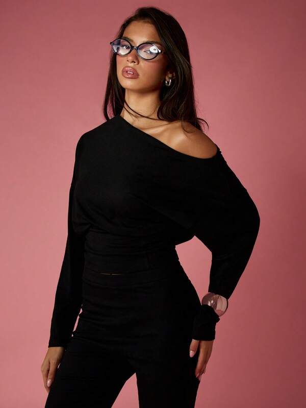 missguided MISSGUIDED Off Shoulder Long Sleeve Crop Top