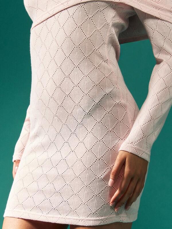 Missguided MISSGUIDED Off Shoulder Long Sleeve Diamond Knit Bodycon Mini Dress