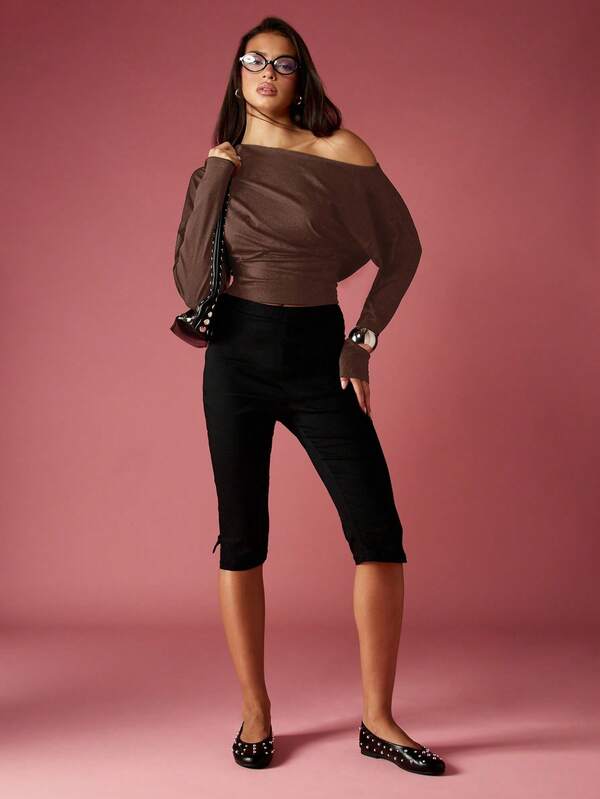 Missguided MISSGUIDED Off Shoulder Long Sleeve Pullover Sweater