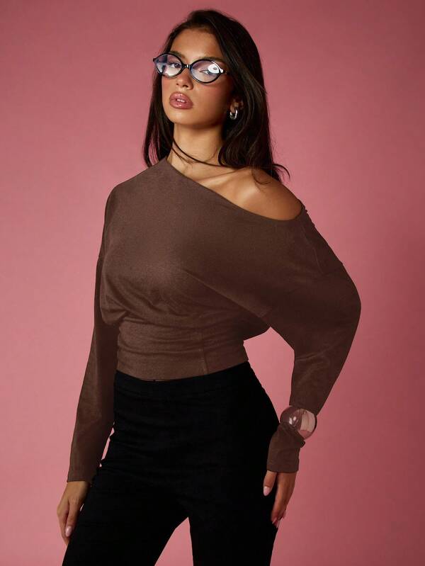 missguided MISSGUIDED Off Shoulder Long Sleeve Pullover Sweater