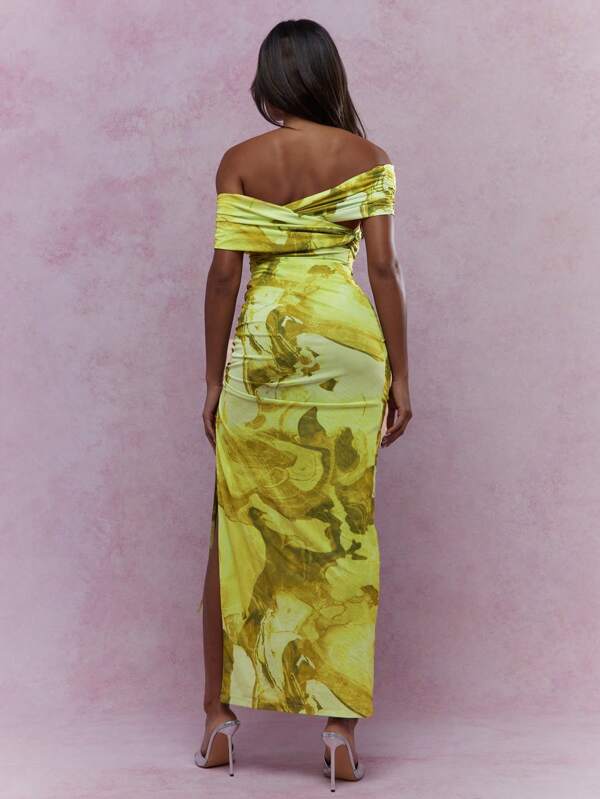 Missguided MISSGUIDED Off Shoulder Marble Print Maxi Dress
