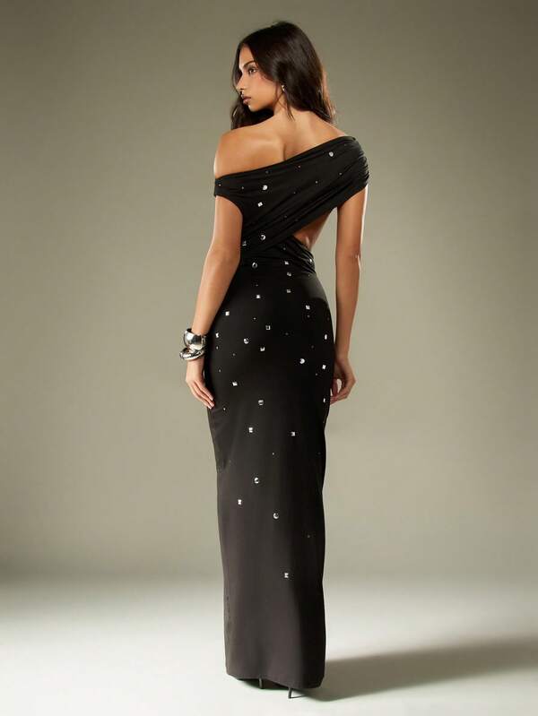 Missguided MISSGUIDED Off Shoulder Maxi Dress With Studded Details