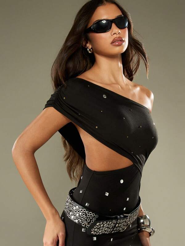 Missguided MISSGUIDED Off Shoulder Maxi Dress With Studded Details