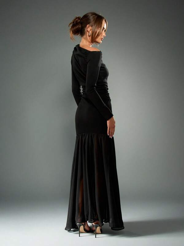 Missguided MISSGUIDED Off Shoulder Mermaid Dress With Long Sleeves