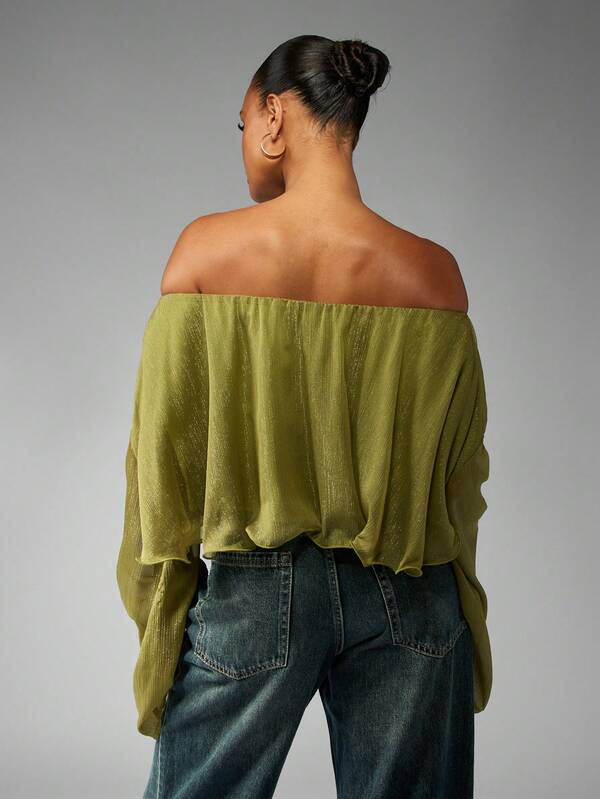 Missguided MISSGUIDED Off Shoulder Metallic Blouse With Bell Sleeves