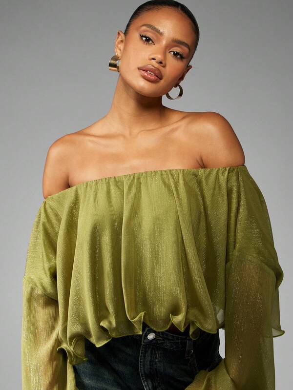 Missguided MISSGUIDED Off Shoulder Metallic Blouse With Bell Sleeves