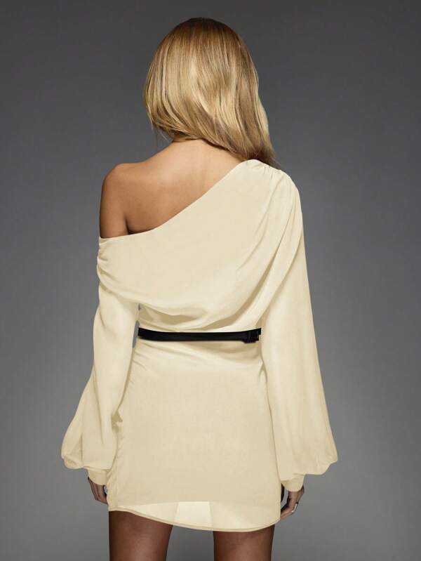 Missguided MISSGUIDED Off Shoulder Mini Dress Draped Long Sleeve Bodycon Chic Statement Fashion