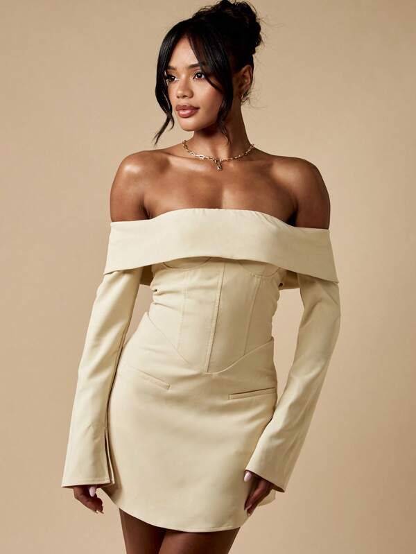 missguided MISSGUIDED Off Shoulder Mini Dress With Corset Detail