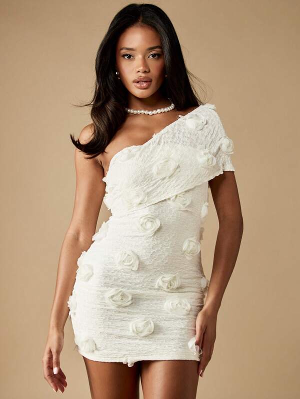 missguided MISSGUIDED Off Shoulder Mini Dress With Rose Appliques