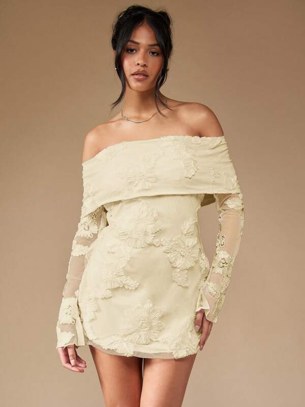 Missguided MISSGUIDED Off Shoulder Mini Dress With Sheer Long Sleeves