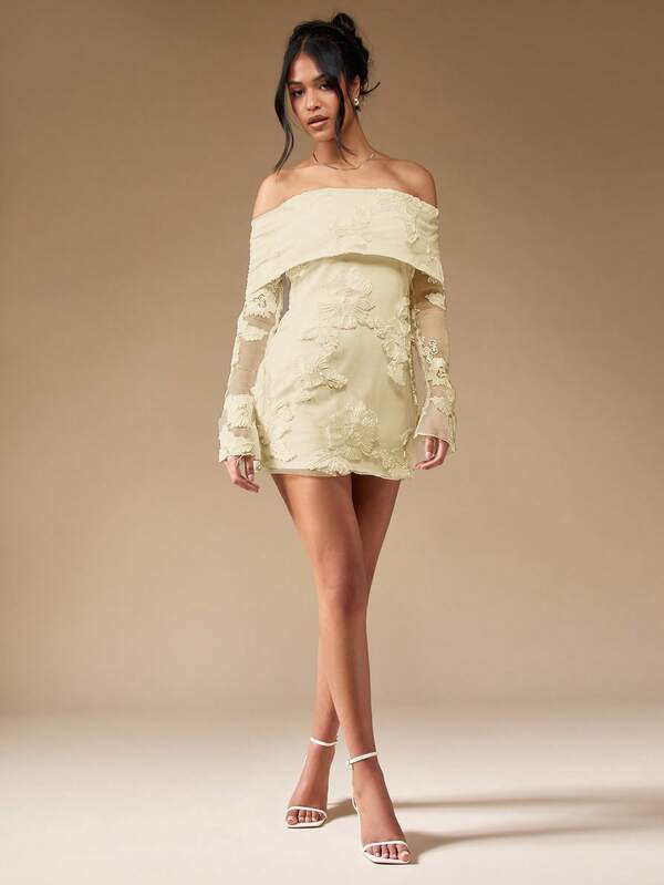 Missguided MISSGUIDED Off Shoulder Mini Dress With Sheer Long Sleeves