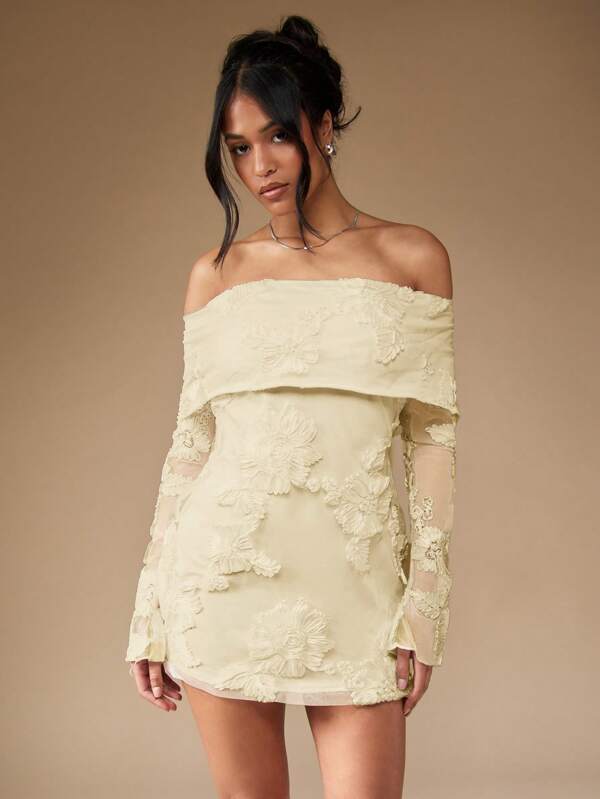 missguided MISSGUIDED Off Shoulder Mini Dress With Sheer Long Sleeves