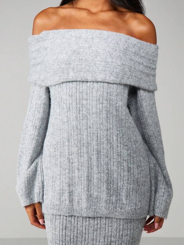 Missguided MISSGUIDED Off Shoulder Oversized Ribbed Knit Sweater
