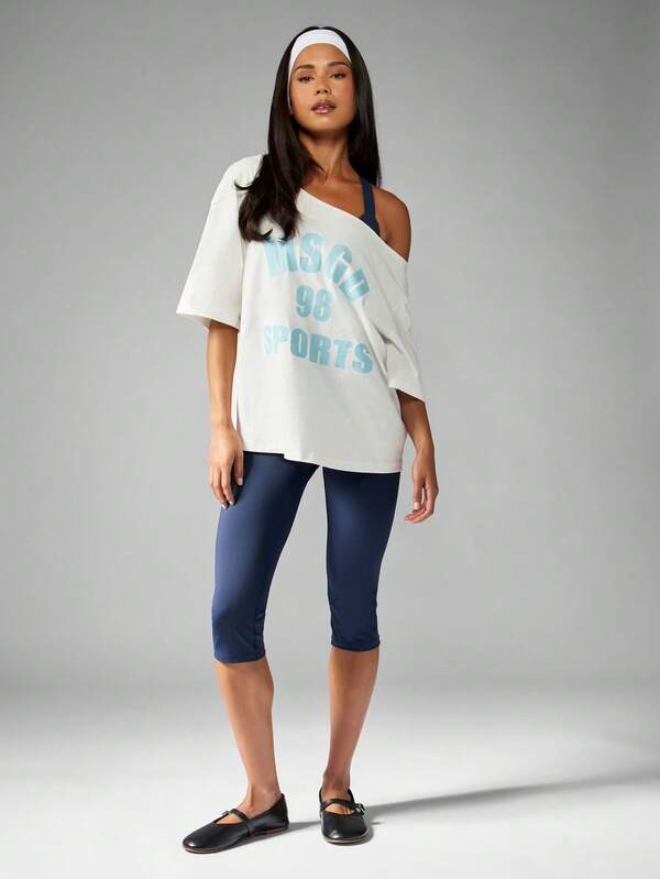 Missguided MISSGUIDED Off Shoulder Oversized T-Shirt With Varsity Print