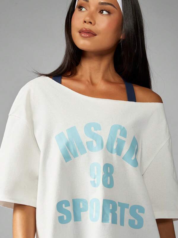 Missguided MISSGUIDED Off Shoulder Oversized T-Shirt With Varsity Print