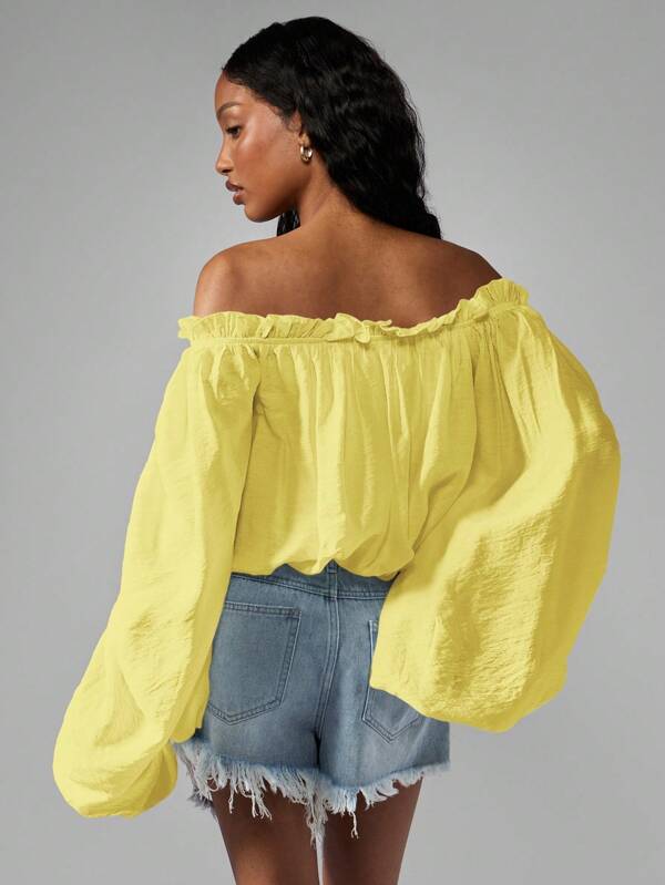 Missguided MISSGUIDED Off Shoulder Peasant Top Boho Chic Puff Sleeve Gathered Crop Top