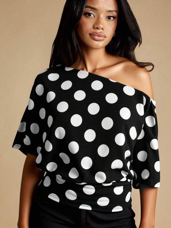 Missguided MISSGUIDED Off Shoulder Polka Dot Crop Top With Flutter Sleeves