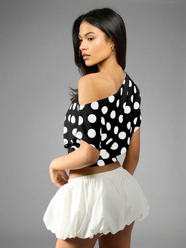 Missguided MISSGUIDED Off Shoulder Polka Dot Crop Top With Loose Dolman Sleeve