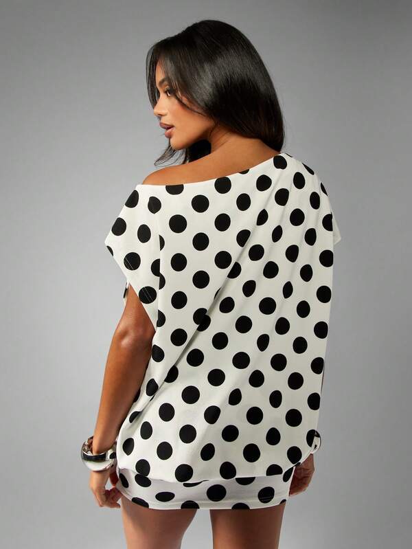 Missguided MISSGUIDED Off Shoulder Polka Dot Mini Dress With Dolman Sleeves