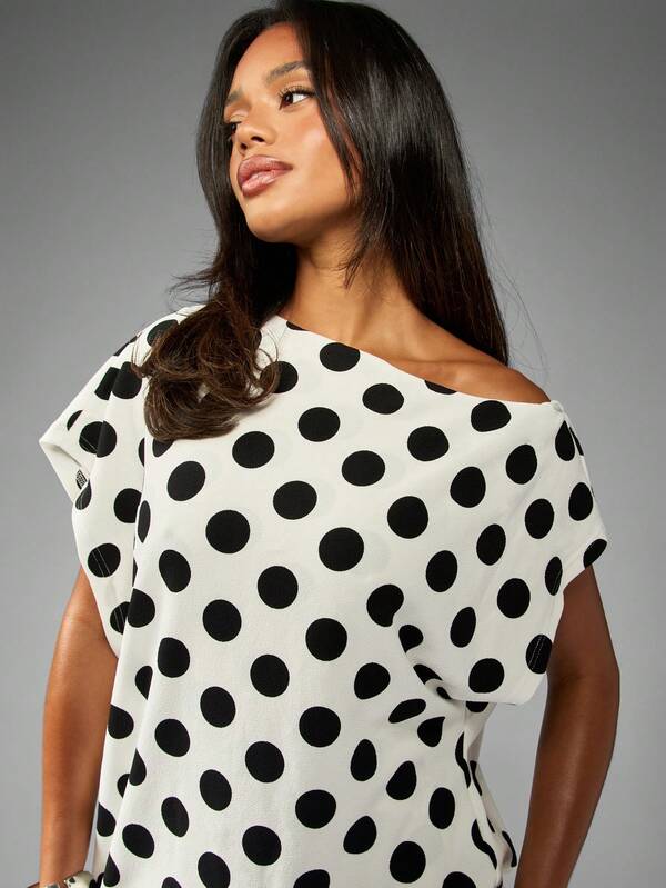 Missguided MISSGUIDED Off Shoulder Polka Dot Mini Dress With Dolman Sleeves