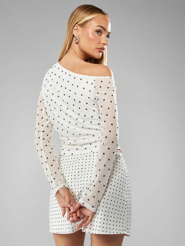 Missguided MISSGUIDED Off Shoulder Polka Dot Top With Lace Detail