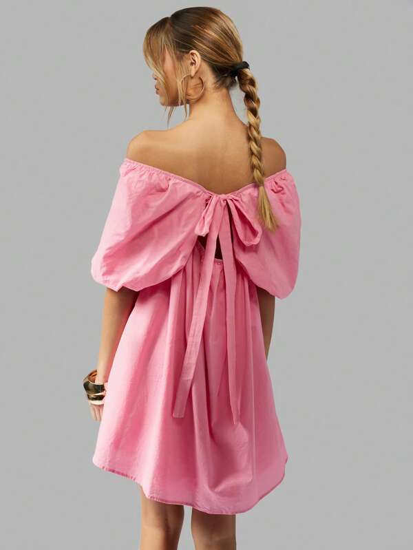 Missguided MISSGUIDED Off Shoulder Puff Sleeve Flutter A-Line Women Mini Dress