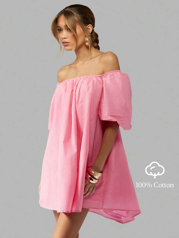 missguided MISSGUIDED Off Shoulder Puff Sleeve Flutter A-Line Women Mini Dress