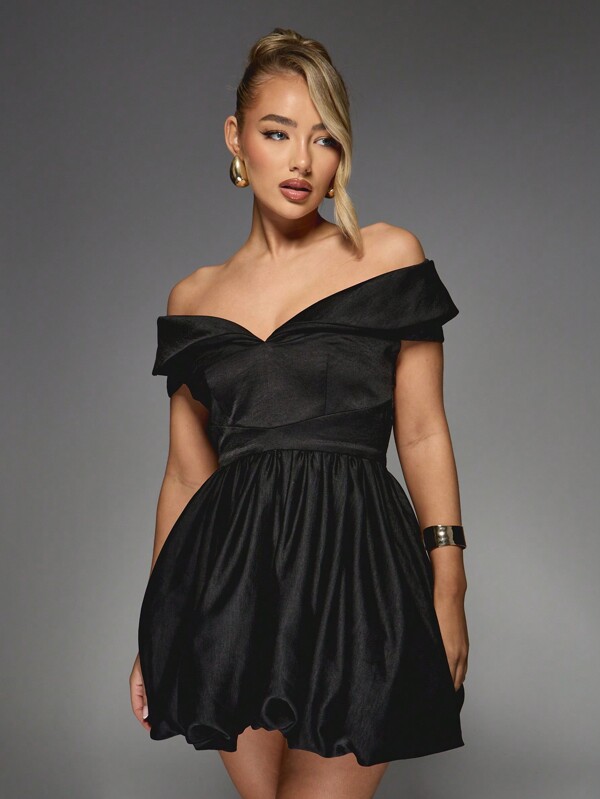 missguided MISSGUIDED Off Shoulder Puffball Mini Dress With Empire Waist