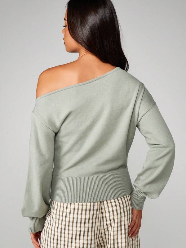 Missguided MISSGUIDED Off Shoulder Ribbed Knit Sweater
