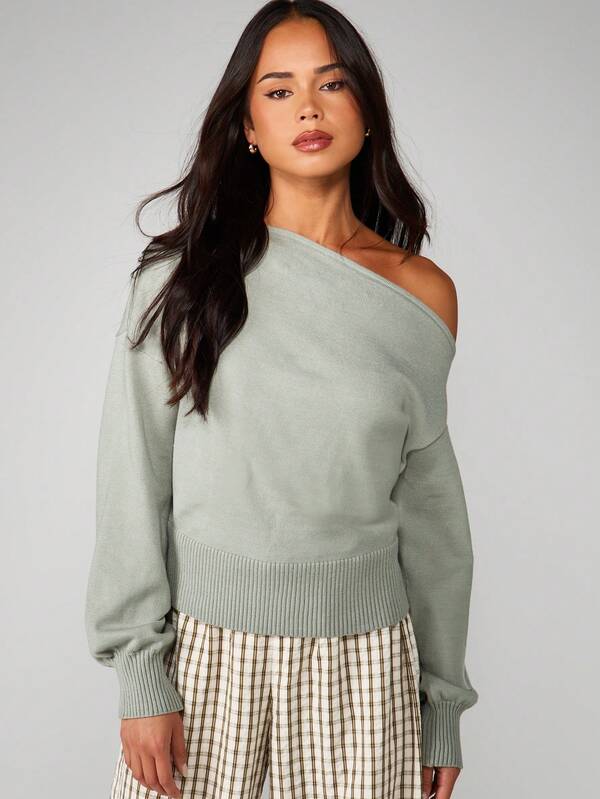 Missguided MISSGUIDED Off Shoulder Ribbed Knit Sweater