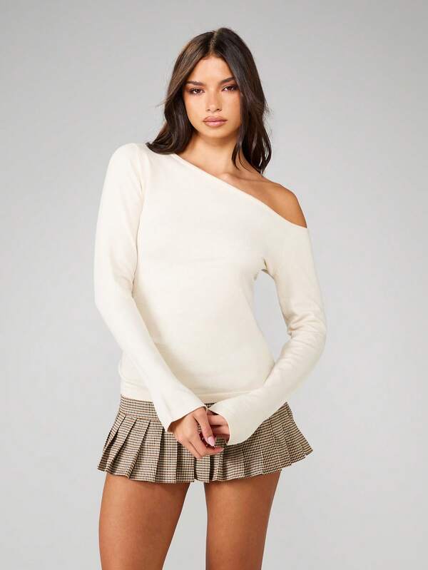 missguided MISSGUIDED Off Shoulder Ribbed Knit Sweater With Long Sleeves