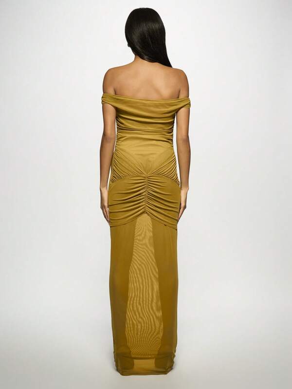 Missguided MISSGUIDED Off Shoulder Ruched Bodycon Elegant Maxi Dress