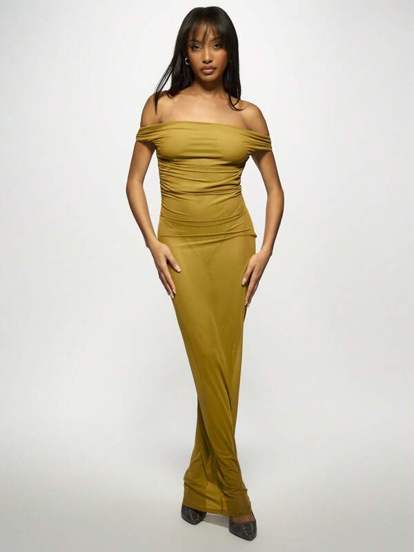 missguided MISSGUIDED Off Shoulder Ruched Bodycon Elegant Maxi Dress