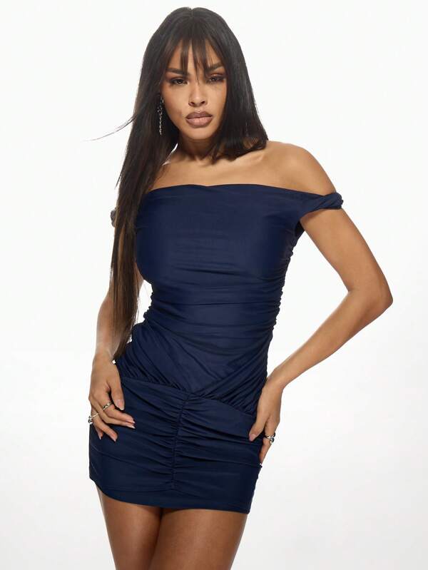 missguided MISSGUIDED Off Shoulder Ruched Bodycon Mini Dresses