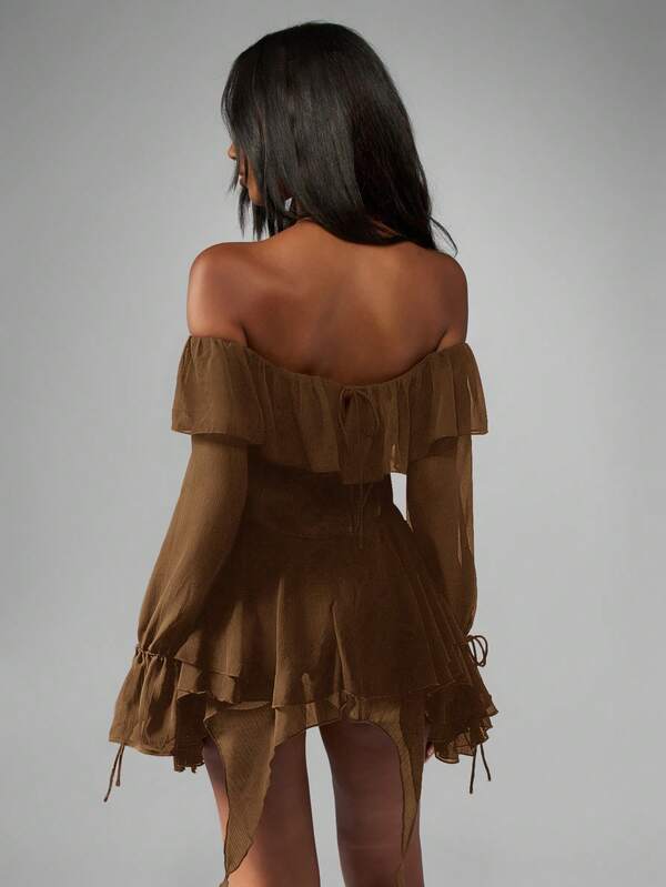 Missguided MISSGUIDED Off Shoulder Ruffle Bodysuit With Corset Detail