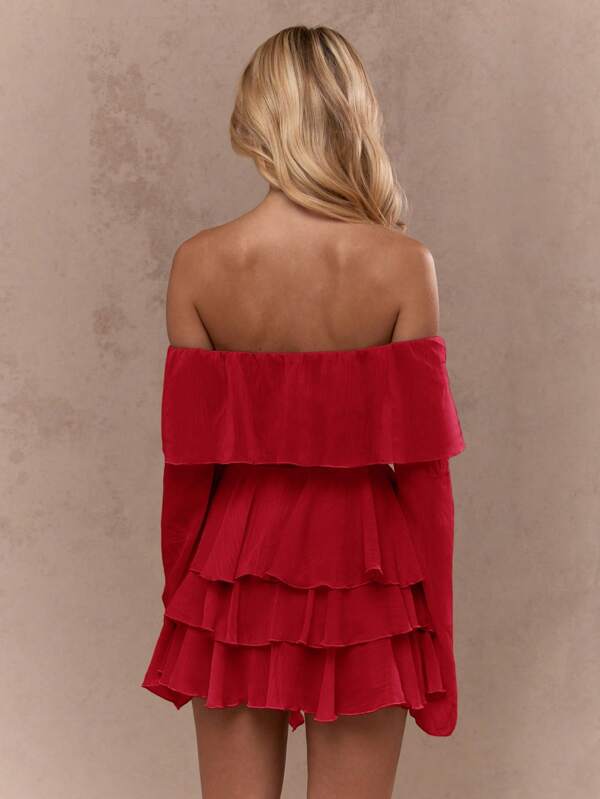 Missguided MISSGUIDED Off Shoulder Ruffle Boho Bell Sleeve Crop Top Blouse